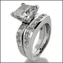 2.5 Carat Princess Cubic Zirconia Center Euro Shank 14K White Gold Cz Matching Ring Set