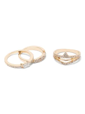 3-Piece Pave Goldtone Ring Set