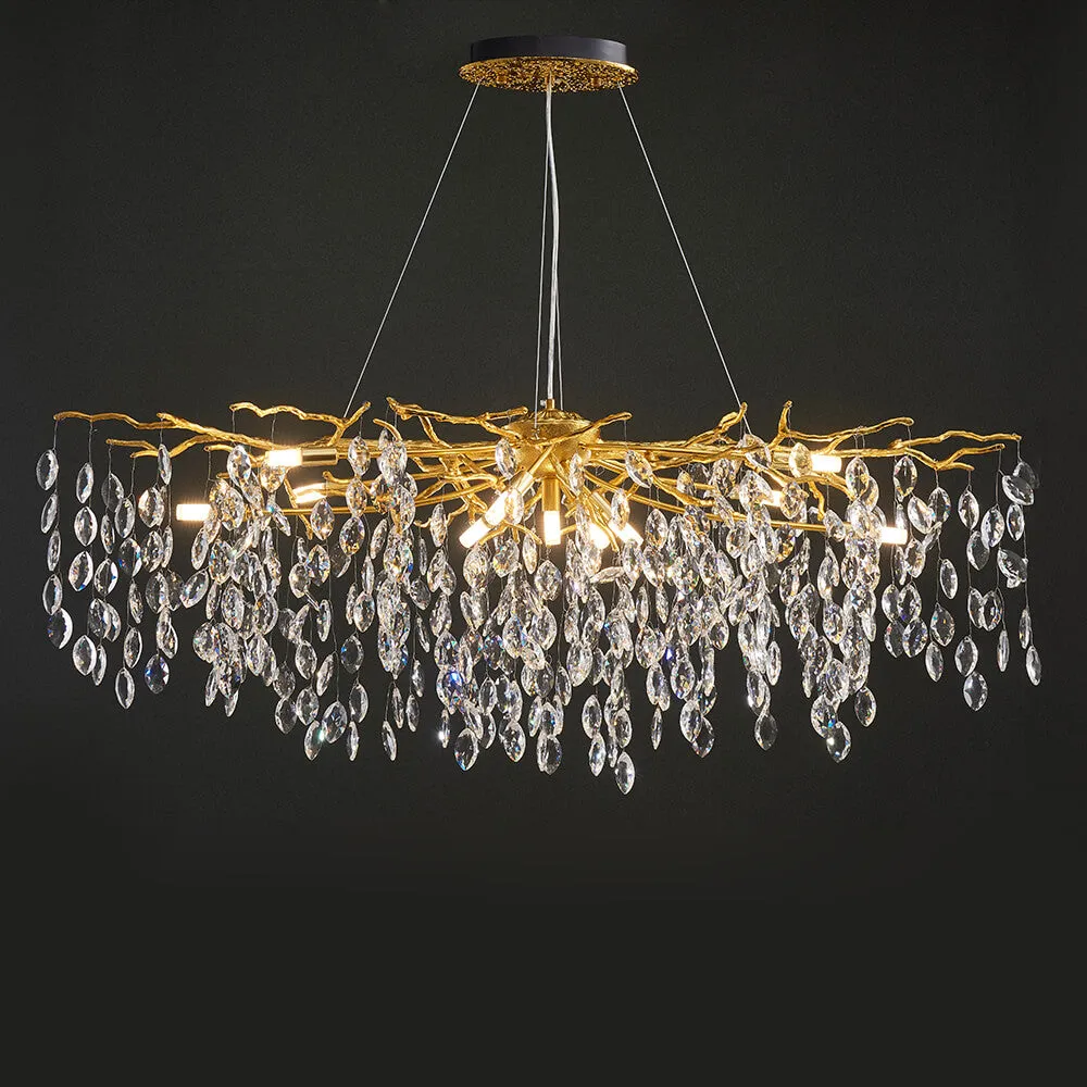 48-72 Inch Linear Crystal Chandelier Gold Tree Branch Chandelier for Dining Room