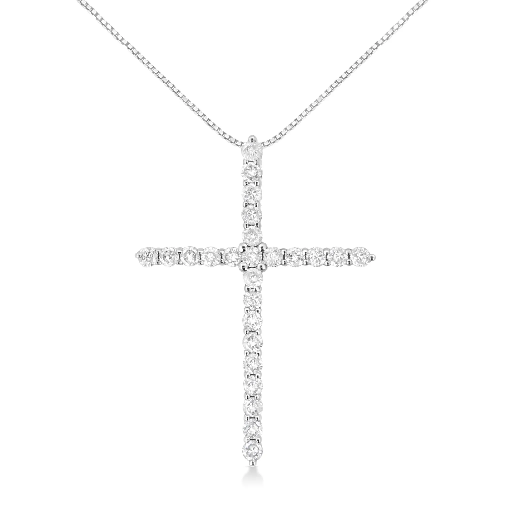 .925 Sterling Silver 2 cttw Prong Set Round-Cut Diamond Cross 18" Pendant Necklace (I-J Color, I2-I3 Clarity)