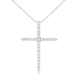 .925 Sterling Silver 2 cttw Prong Set Round-Cut Diamond Cross 18" Pendant Necklace (I-J Color, I2-I3 Clarity)