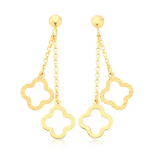 9ct Yellow Gold Silver Filled Clover Double Drop Earrings