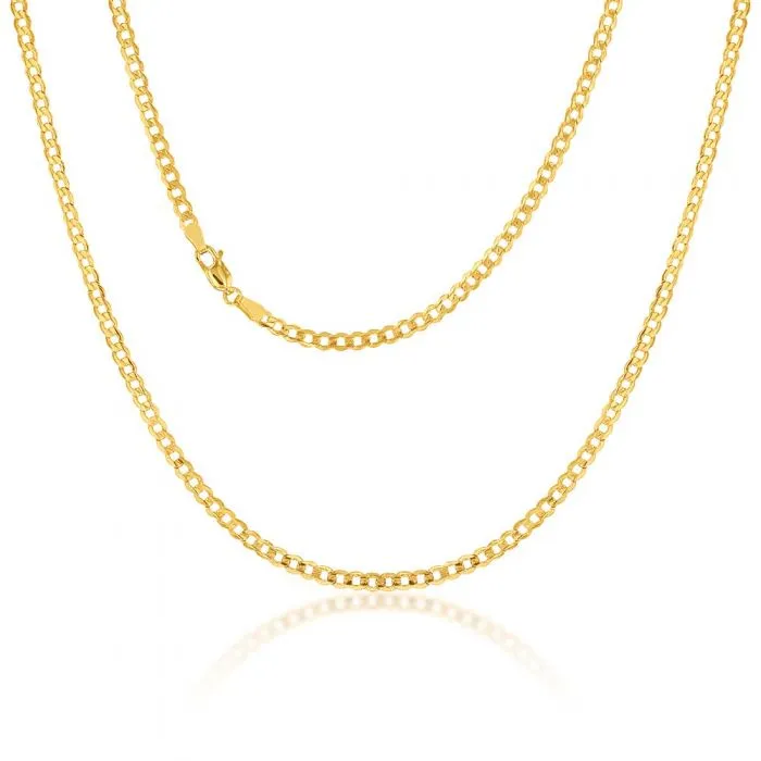 9ct Yellow Gold Silverfilled Super Flat Curb 80 Gauge 50cm Chain