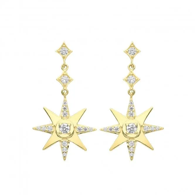 9ct Yellow Gold Star Drop Earrings with Zirconia Accents ER1182