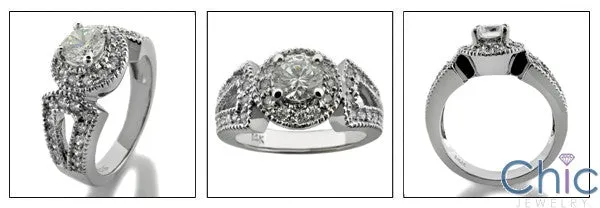 Anniversary 0.65 Round Stone Pave Halo Cubic Zirconia Cz Ring