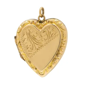 Antique 9ct Gold Engraved Heart Locket