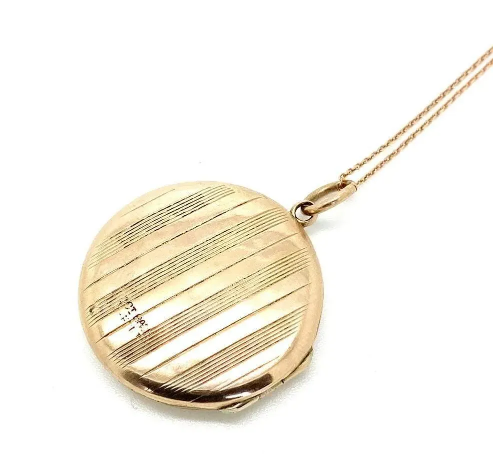 Antique Edwardian 9ct Rose Gold Round Locket Necklace