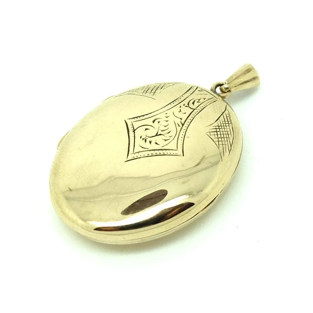 Antique Edwardian Engraved 9ct gold Locket Necklace