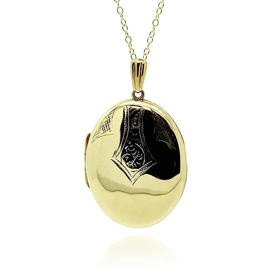 Antique Edwardian Engraved 9ct gold Locket Necklace