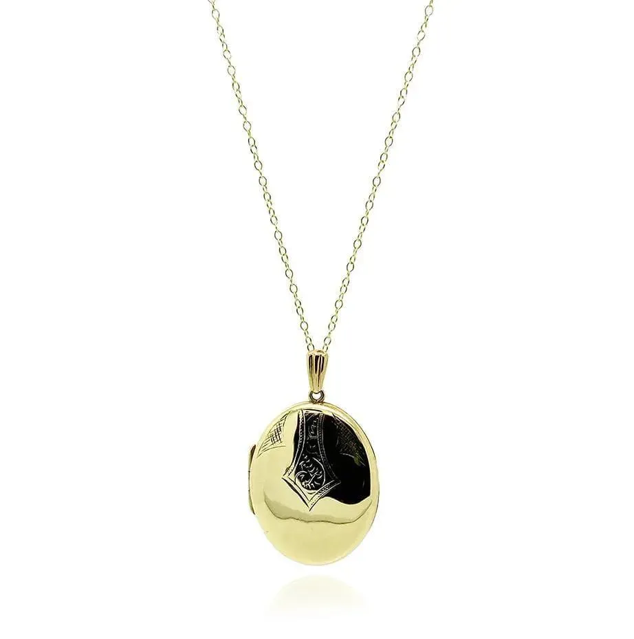 Antique Edwardian Engraved 9ct gold Locket Necklace