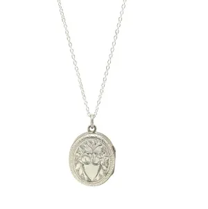 Antique Edwardian Engraved Silver Locket Necklace