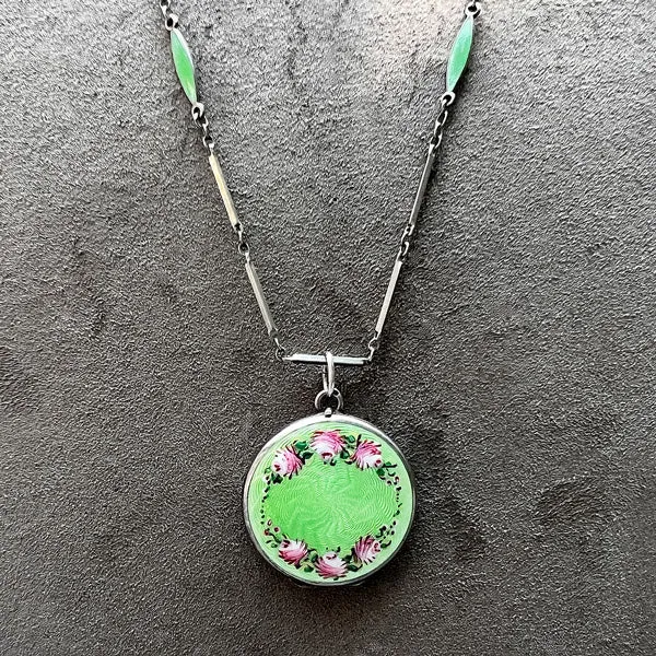 Antique Enamel Locket & Matching Chain