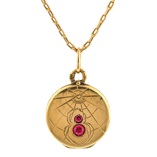 Antique Garnet Spider Locket Pendant