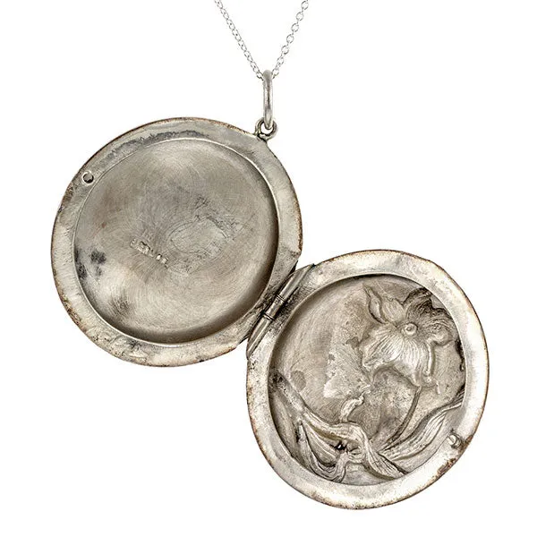 Antique Lily Locket, Silver