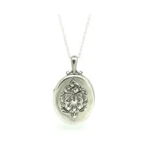 Antique Victorian 1859 Large Ornate Silver Locket Necklace