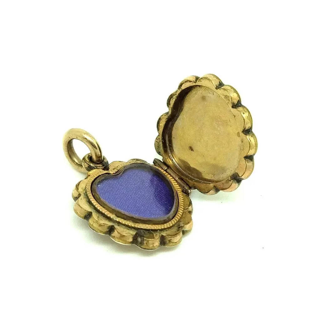 Antique Victorian 9ct Gold Enamel Heart Locket Necklace