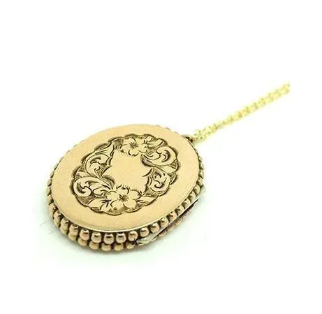 Antique Victorian 9ct Gold Engraved Locket Necklace