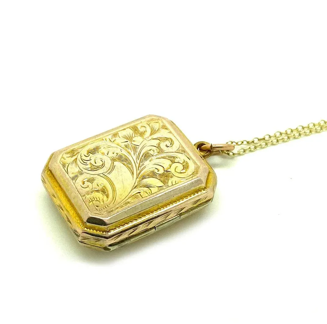 Antique Victorian 9ct Gold Engraved Locket Necklace