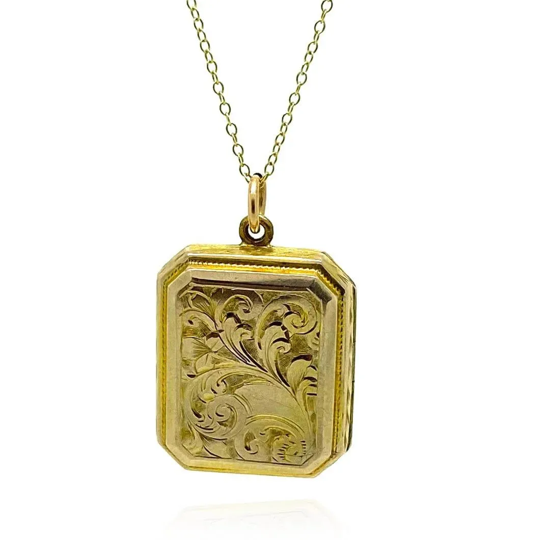 Antique Victorian 9ct Gold Engraved Locket Necklace