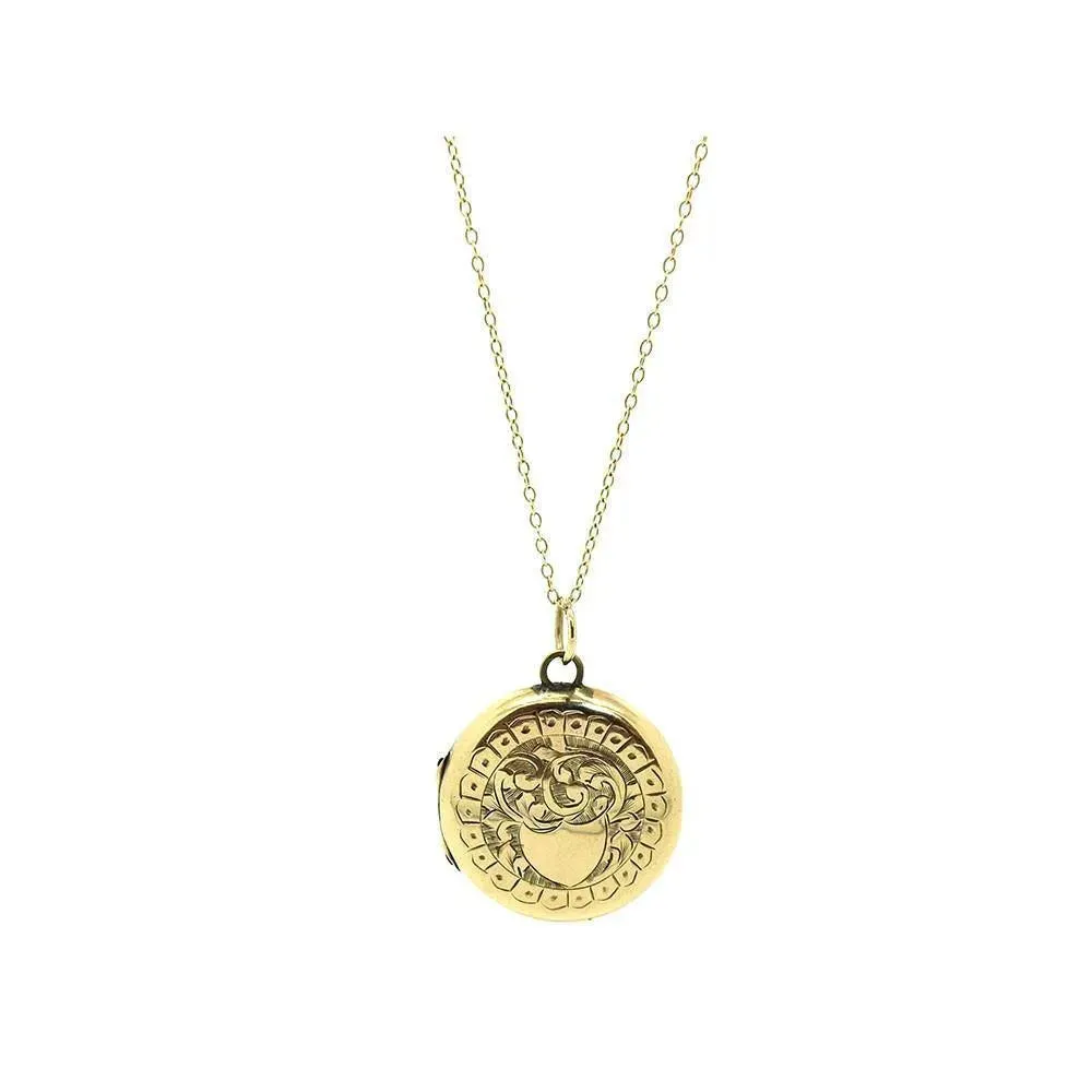 Antique Victorian 9ct Gold Round Locket Necklace