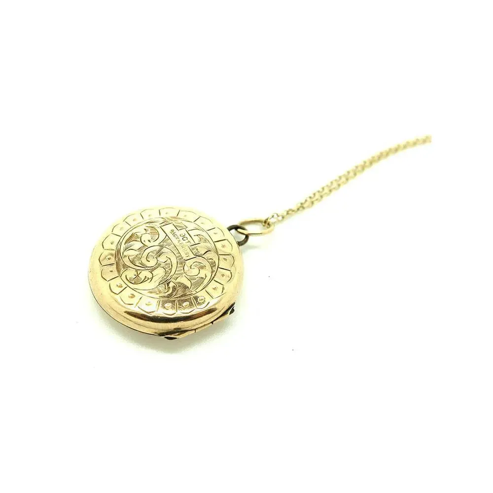 Antique Victorian 9ct Gold Round Locket Necklace