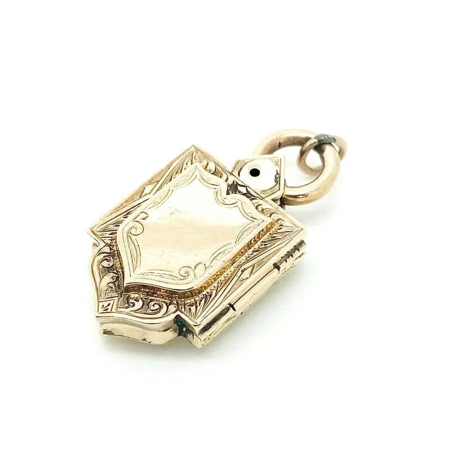 Antique Victorian 9ct Gold Shield Locket Necklace