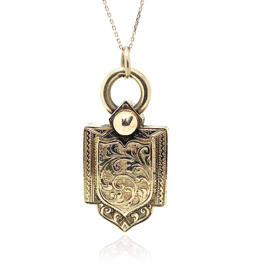 Antique Victorian 9ct Gold Shield Locket Necklace