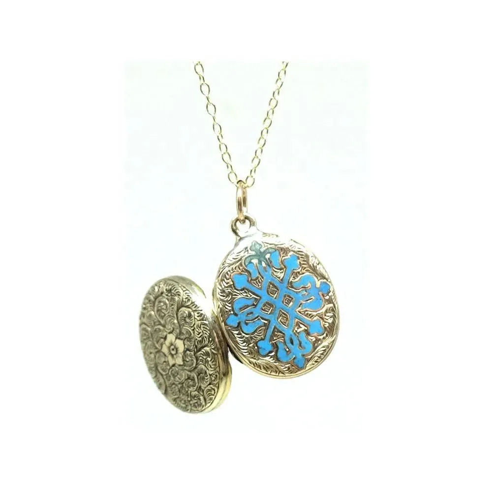 Antique Victorian 9ct Gold Turquoise Enamel Locket