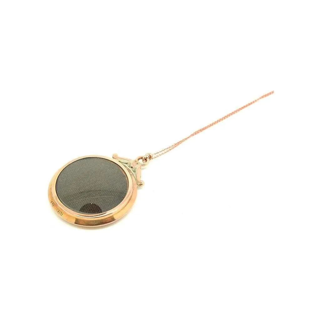 Antique Victorian 9ct Rose Gold Glass Round Locket Necklace