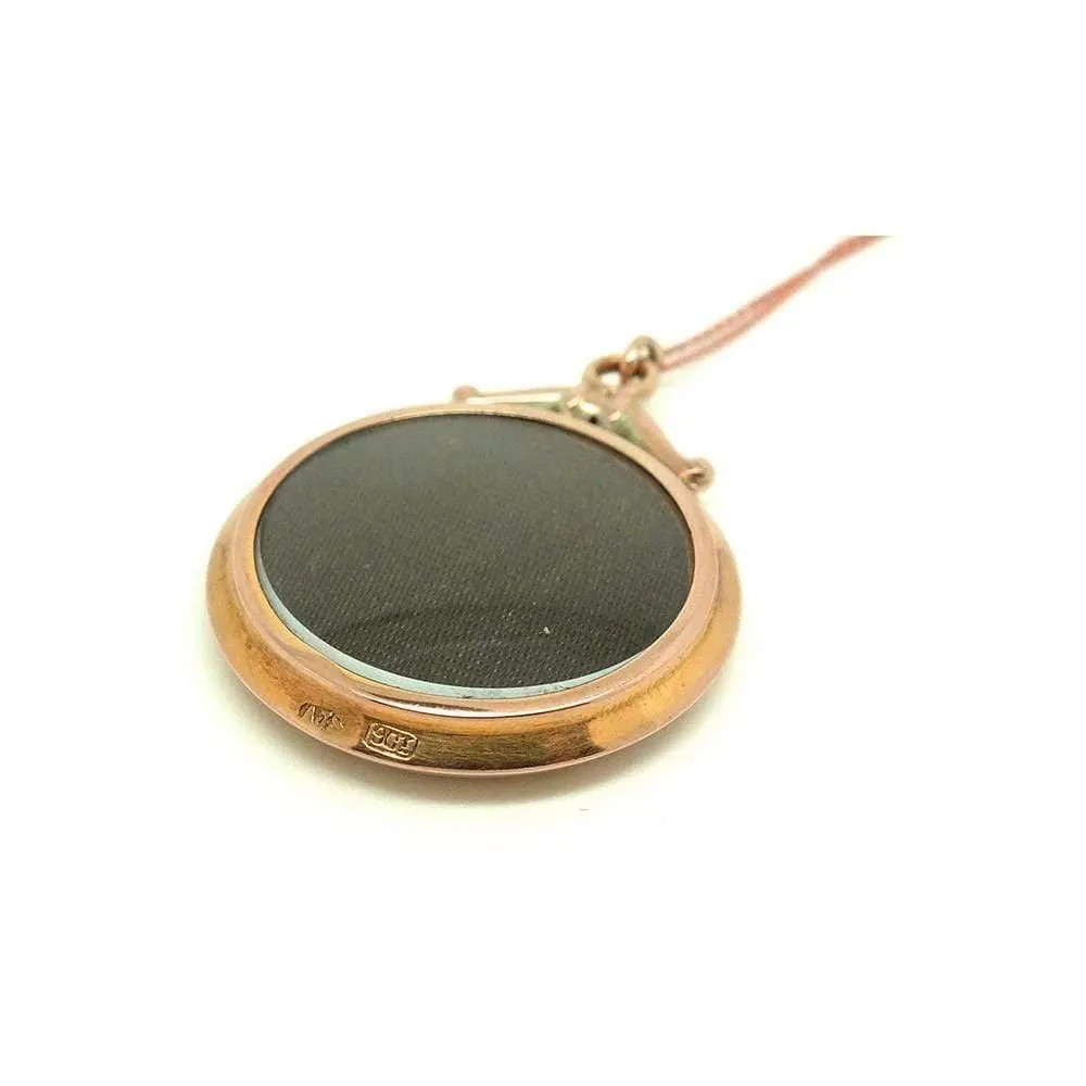 Antique Victorian 9ct Rose Gold Glass Round Locket Necklace