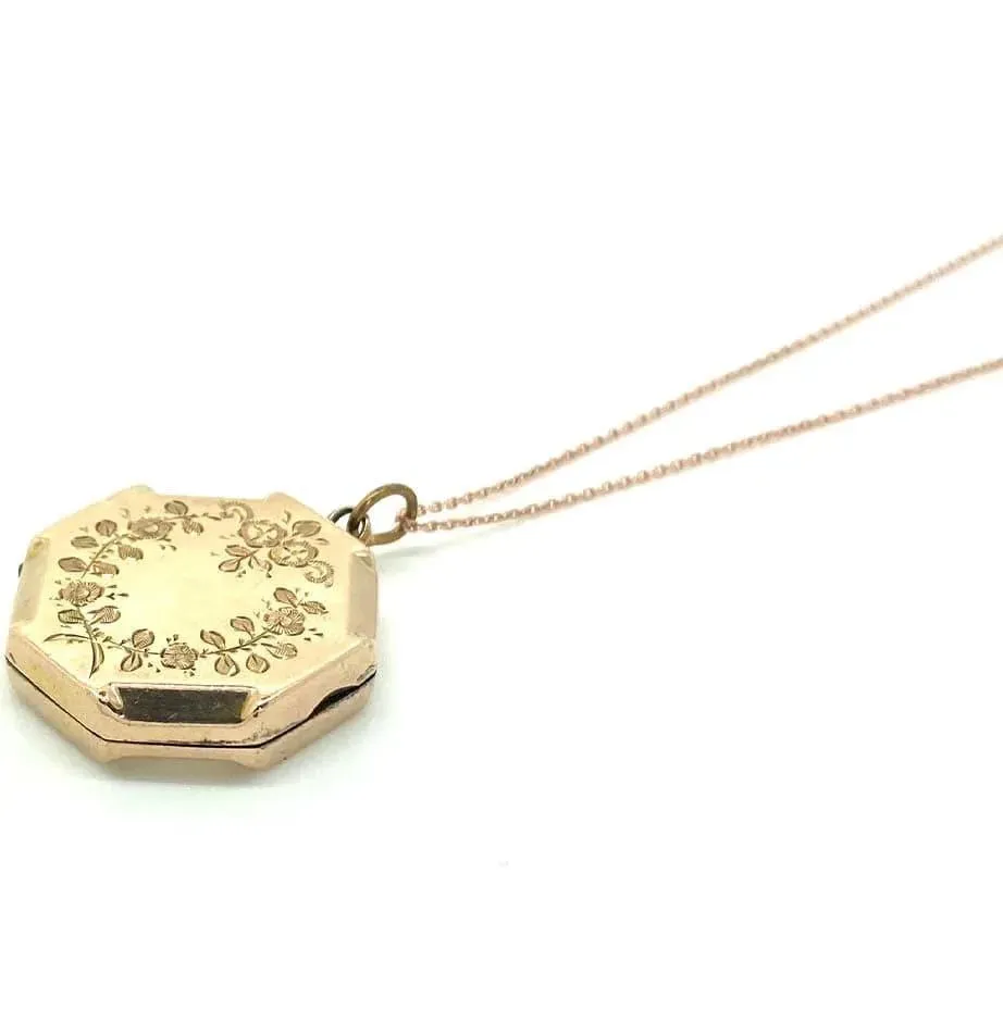 Antique Victorian 9ct Rose Gold Hexagonal Locket Necklace