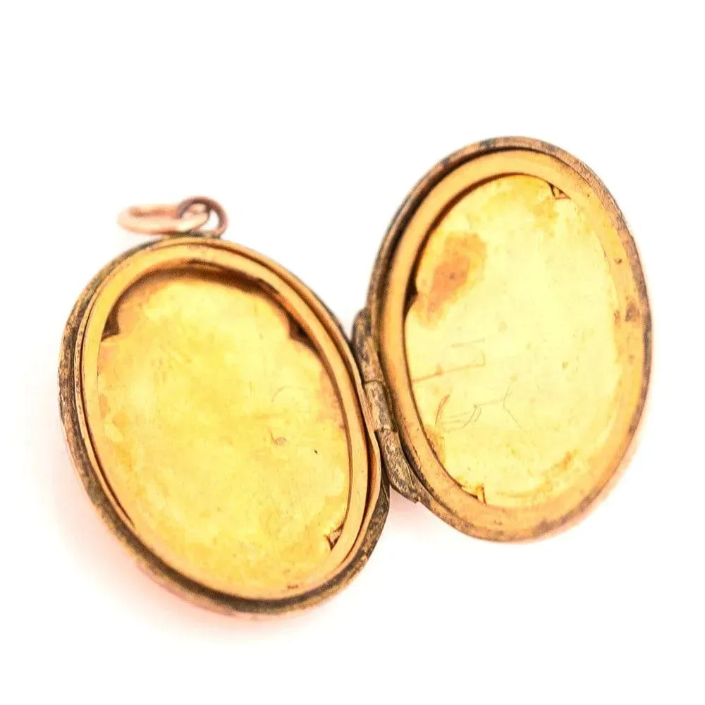 Antique Victorian 9ct Yellow Gold Oval Locket Necklace