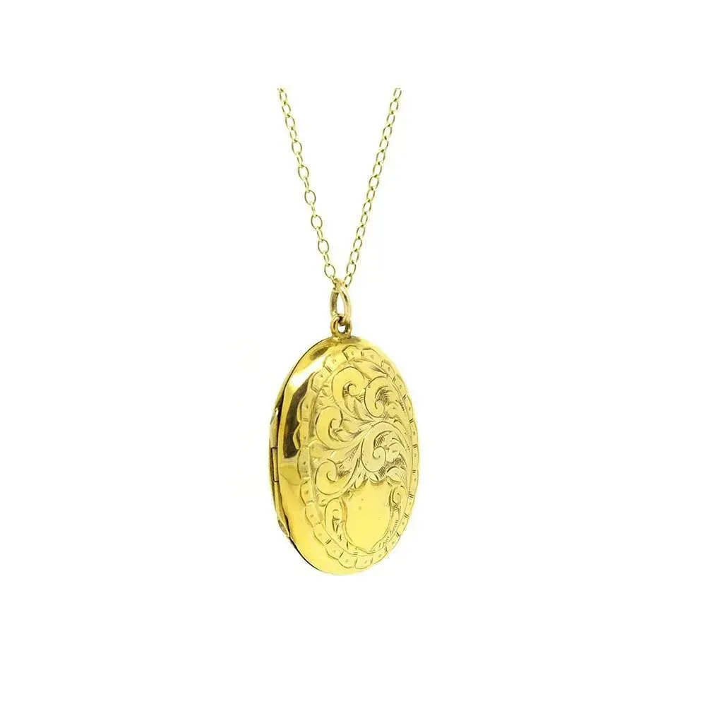 Antique Victorian 9ct Yellow Gold Oval Locket Necklace