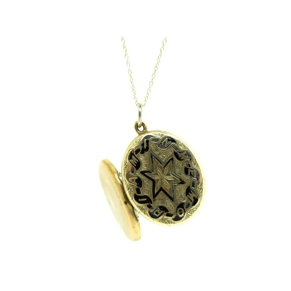 Antique Victorian Enamel Mourning Locket Necklace