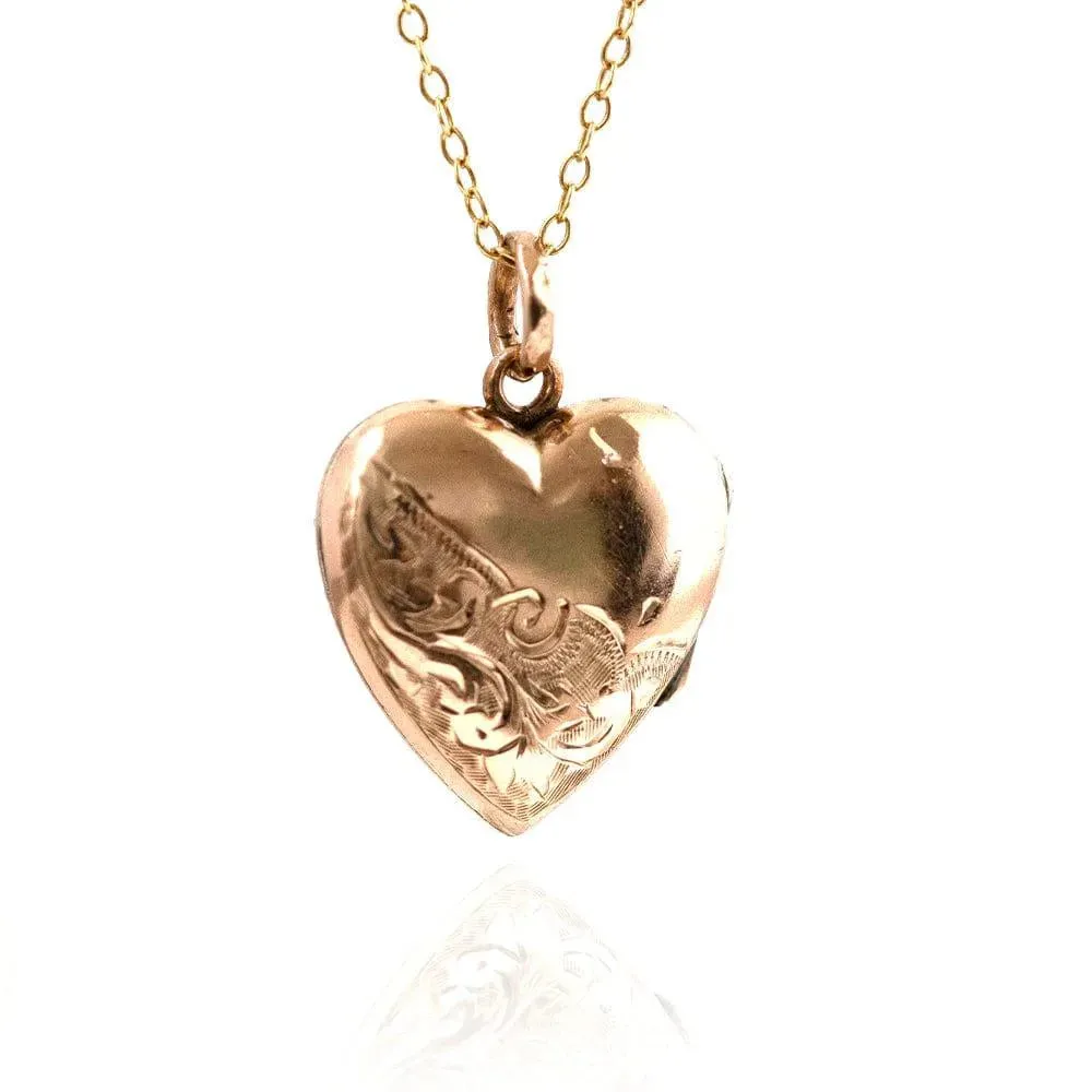 Antique Victorian Heart 9ct Gold Locket Necklace