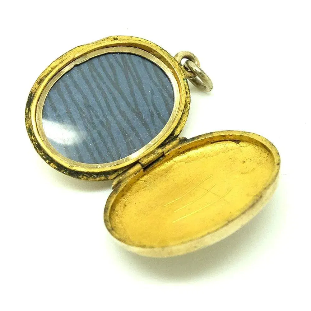 Antique Victorian Oval Brass Locket Necklace