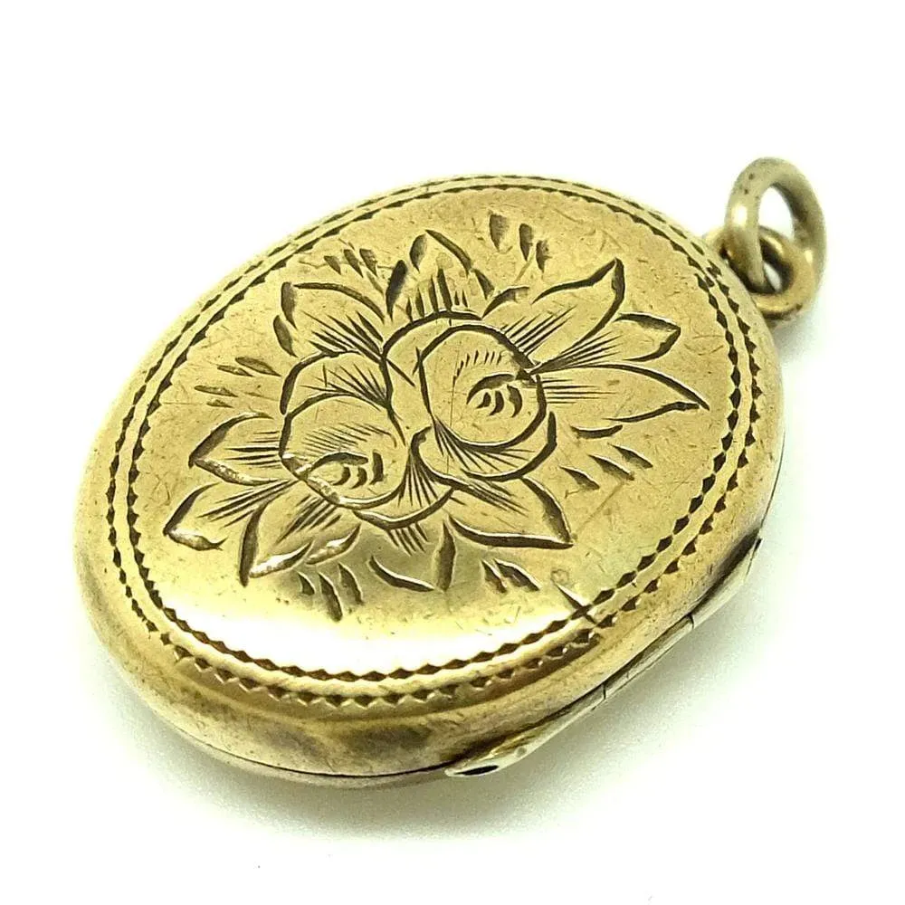 Antique Victorian Oval Brass Locket Necklace