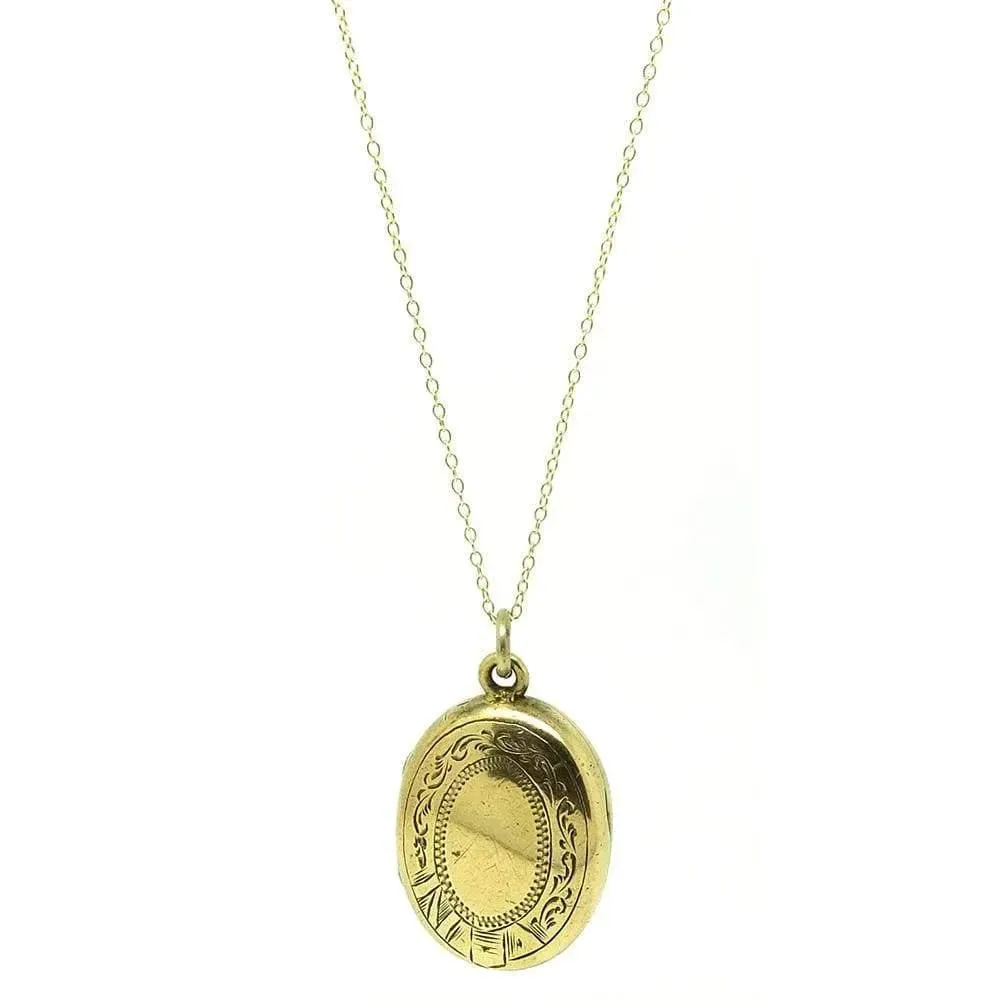 Antique Victorian Oval Brass Locket Necklace