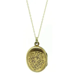 Antique Victorian Oval Brass Locket Necklace