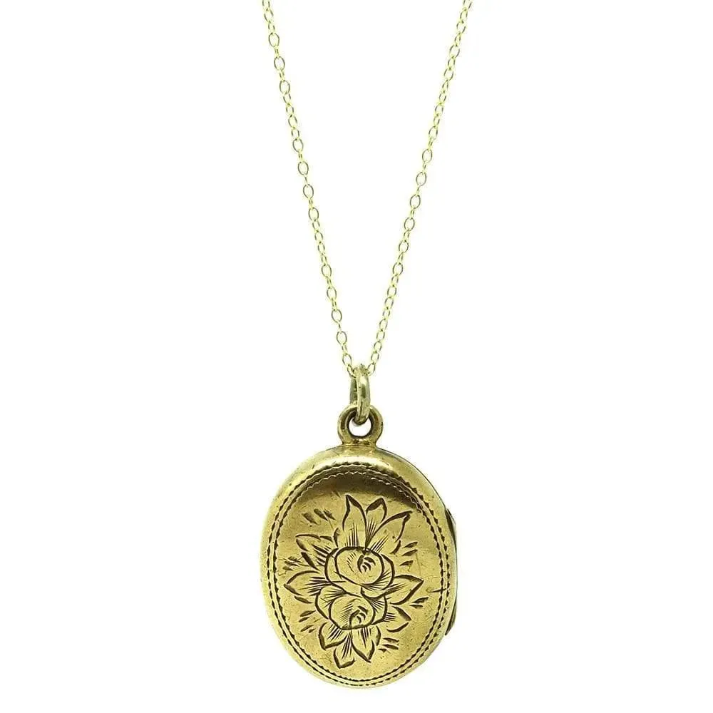 Antique Victorian Oval Brass Locket Necklace