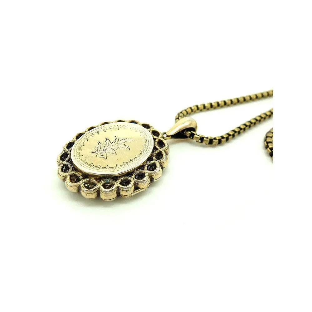 Antique Victorian Silver Gilt Locket Necklace