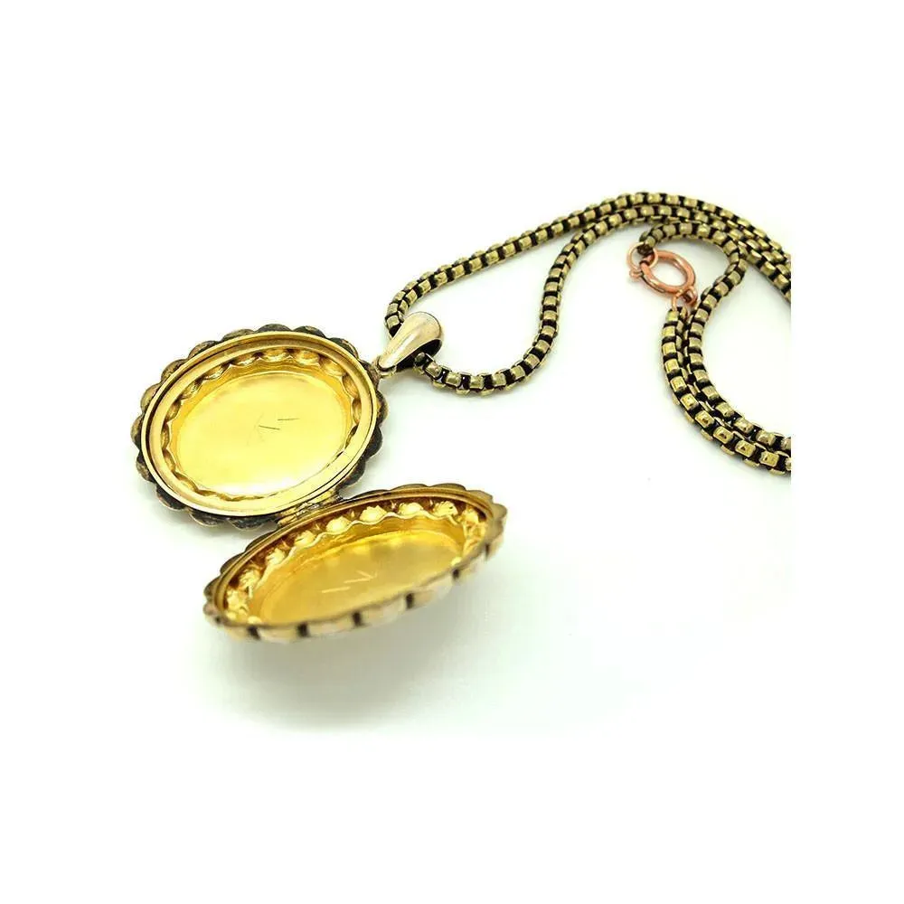 Antique Victorian Silver Gilt Locket Necklace