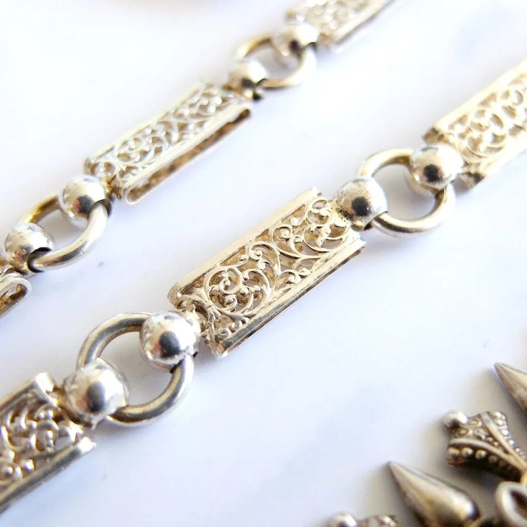 Antique Victorian Silver Locket Collar Chain Necklace