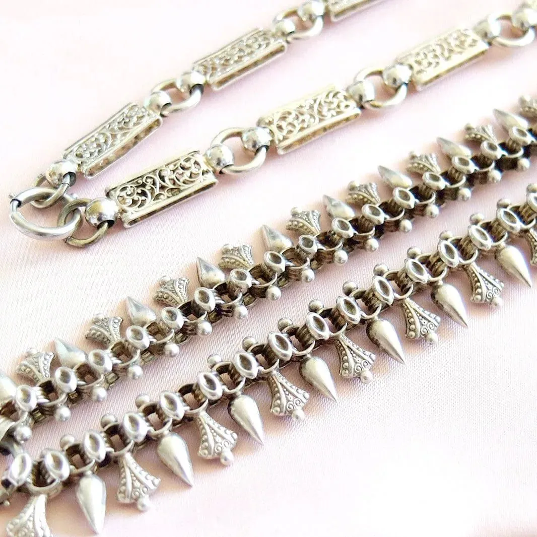 Antique Victorian Silver Locket Collar Chain Necklace