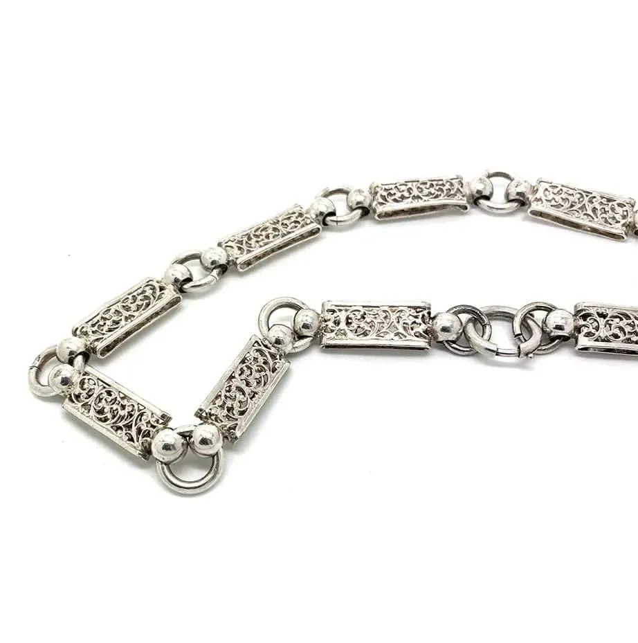 Antique Victorian Silver Locket Collar Chain Necklace