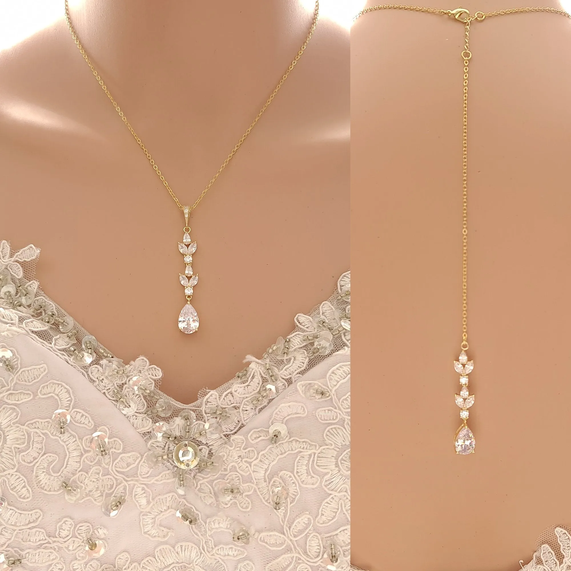 Back Pendant Necklace for Brides -Anya