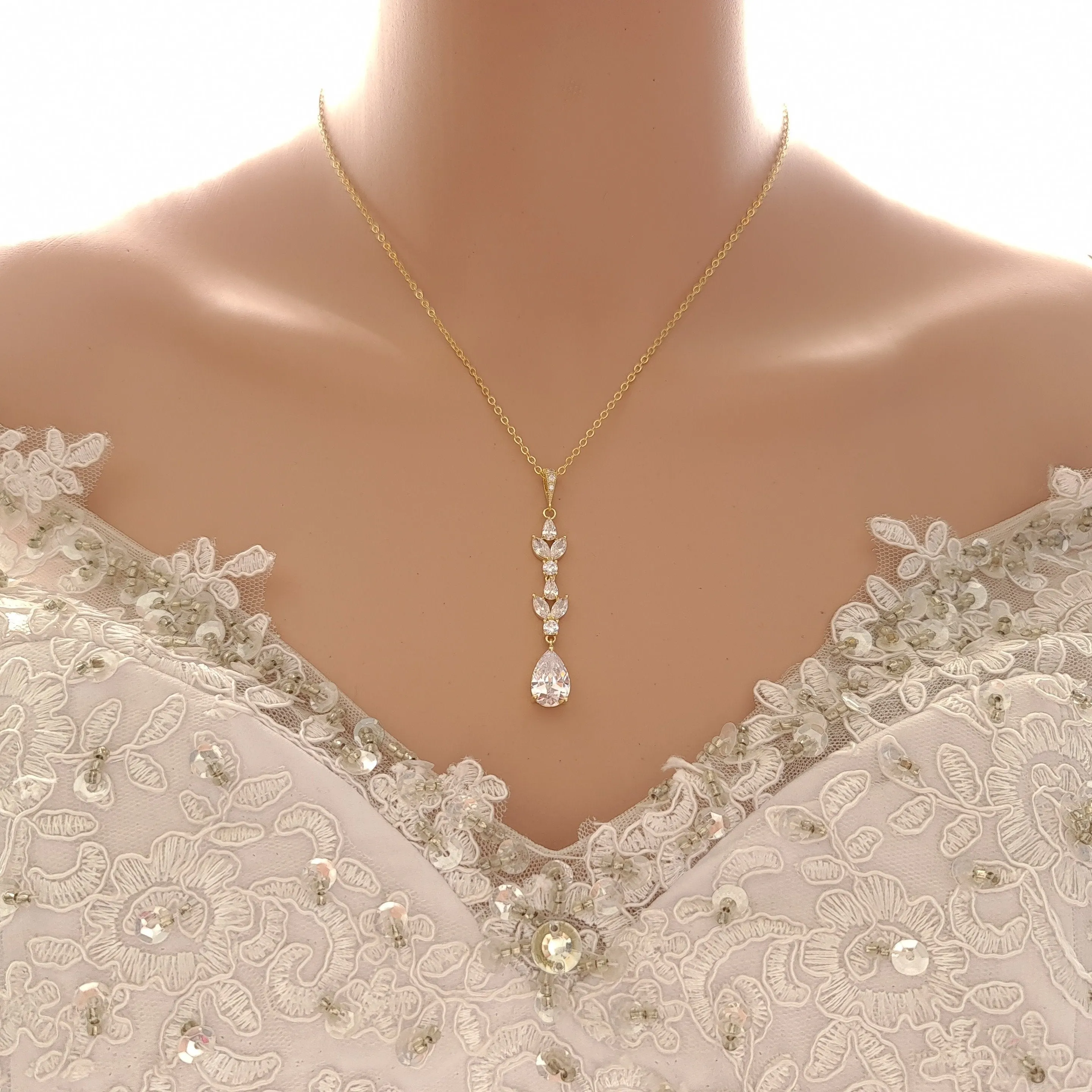 Back Pendant Necklace for Brides -Anya