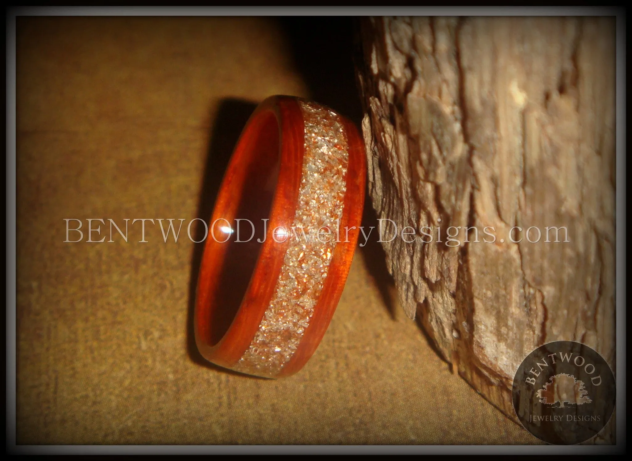 Bentwood Ring - African Padauk Wood Ring with German Silver and Copper Glass Inlay