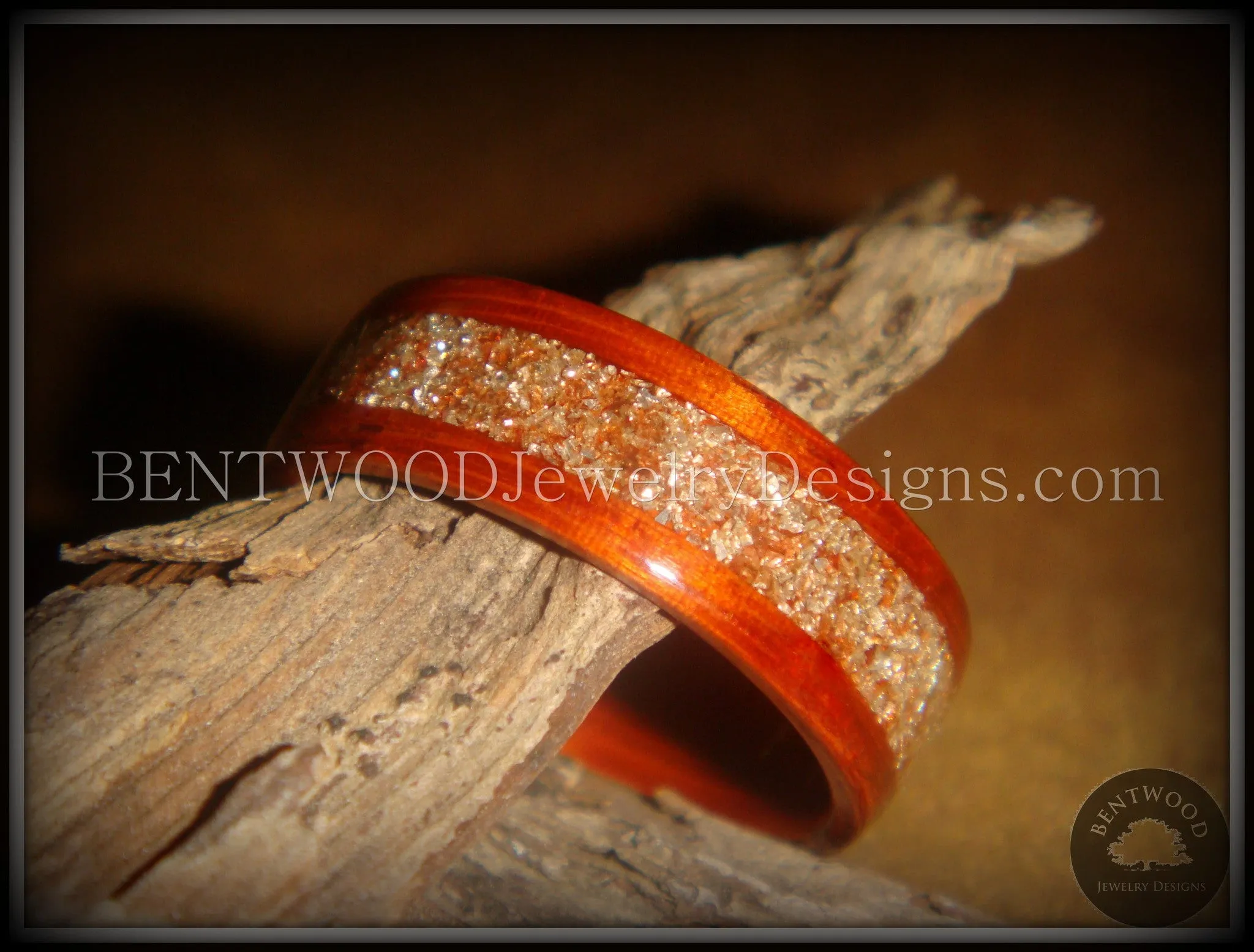 Bentwood Ring - African Padauk Wood Ring with German Silver and Copper Glass Inlay