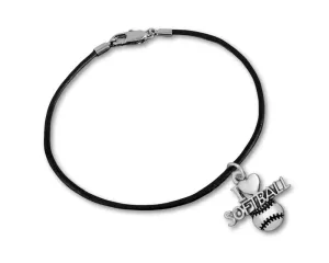 Black Cord I Love Softball Bracelets